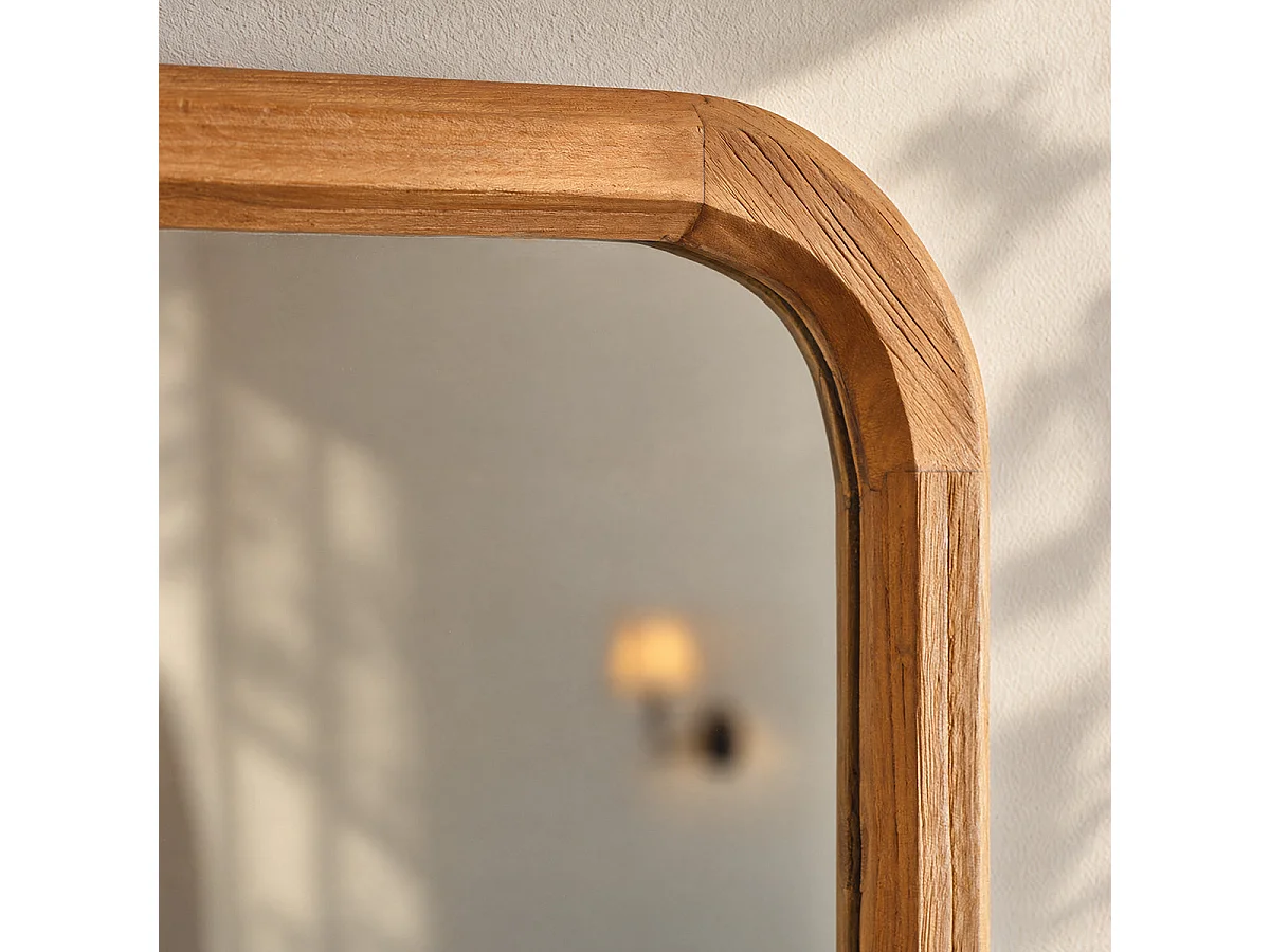 Espejo rectangular de teca maciza natural, 70 L x 80 H