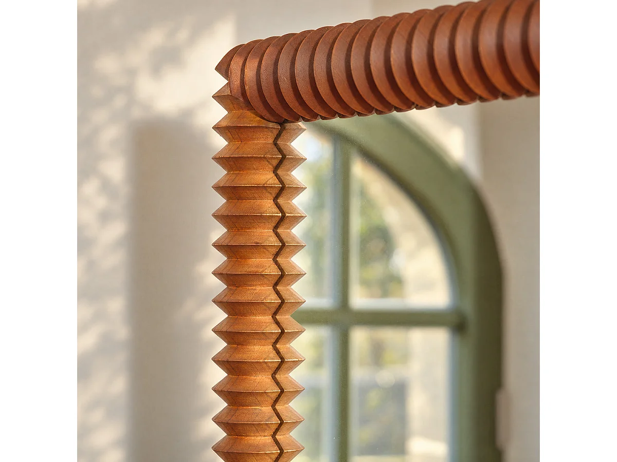 Espejo cuadrado de madera maciza de mindi marrón, 56,5 L x 56,5 H