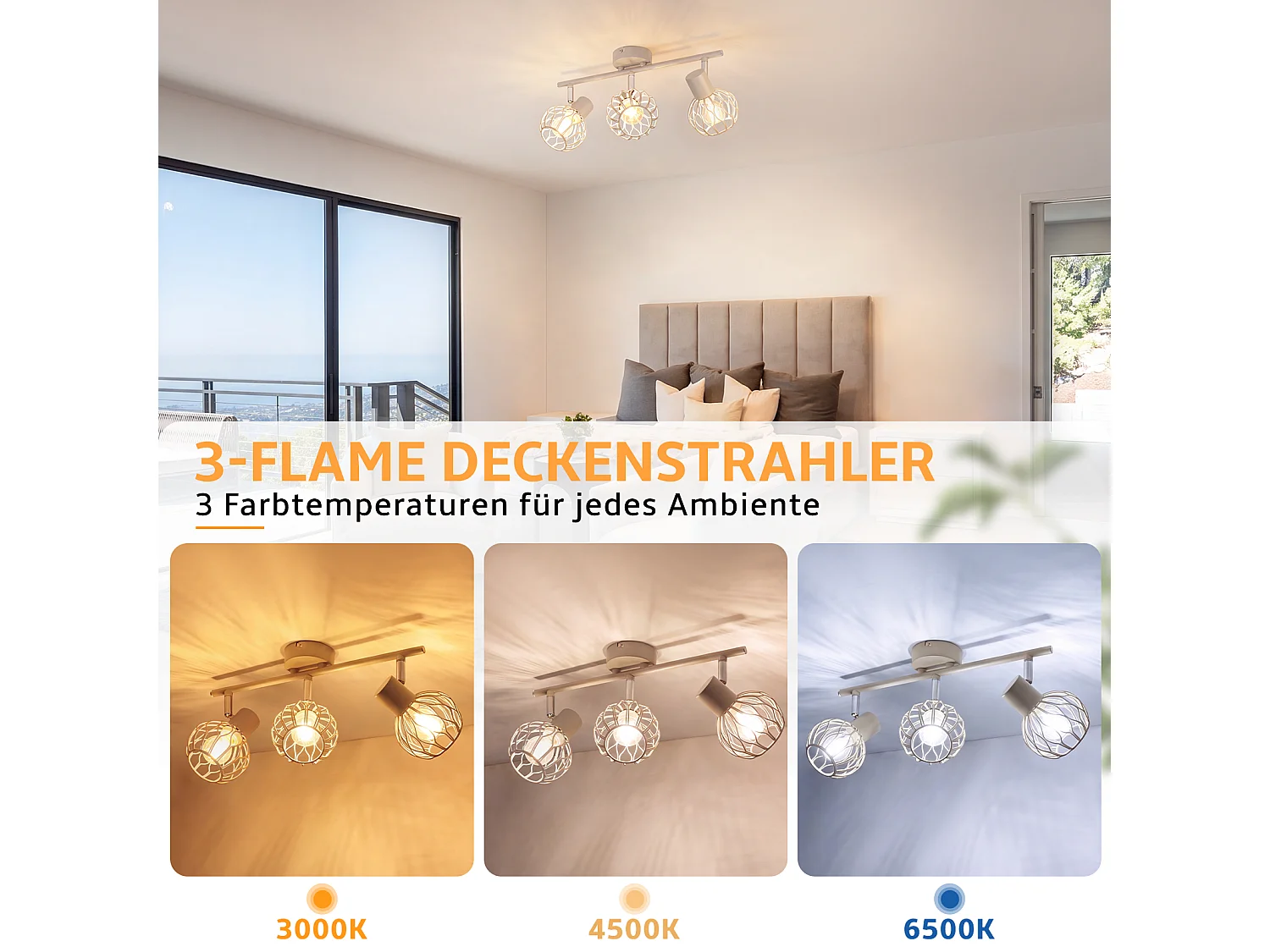 ZMH Spot de plafond gris à 3 lumières métal E14 orientable à 350° d'intérieur pour salon couloir (ampoules non incluses)