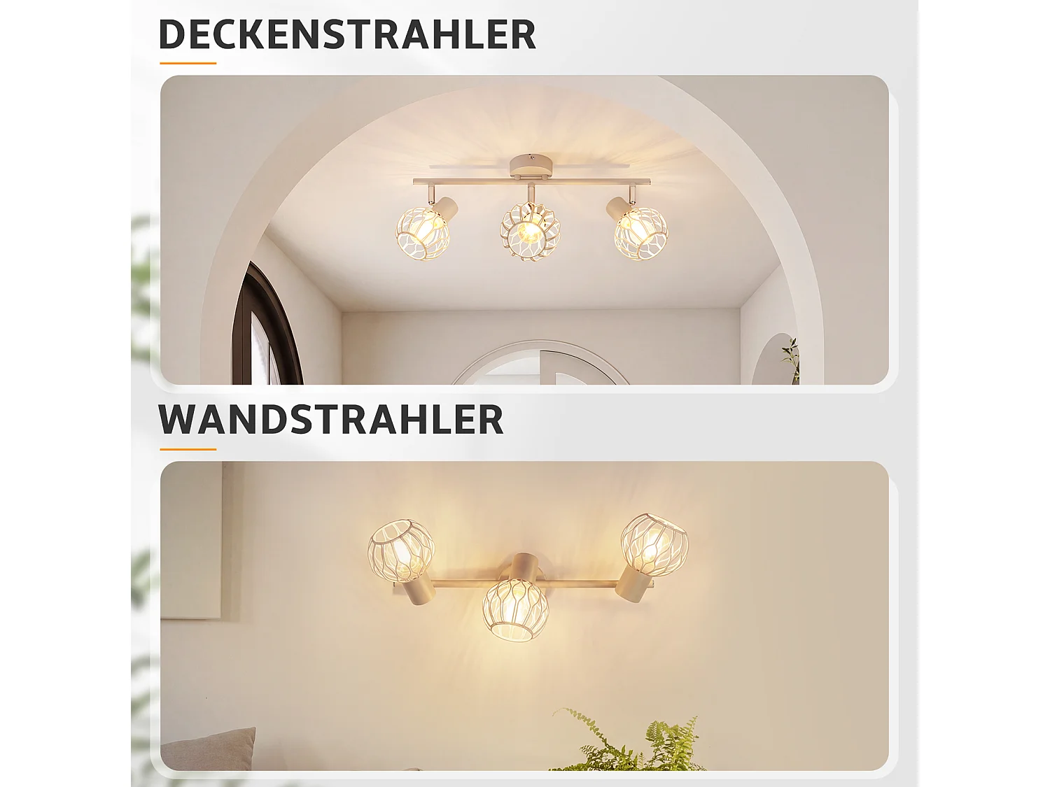 ZMH Spot de plafond gris à 3 lumières métal E14 orientable à 350° d'intérieur pour salon couloir (ampoules non incluses)