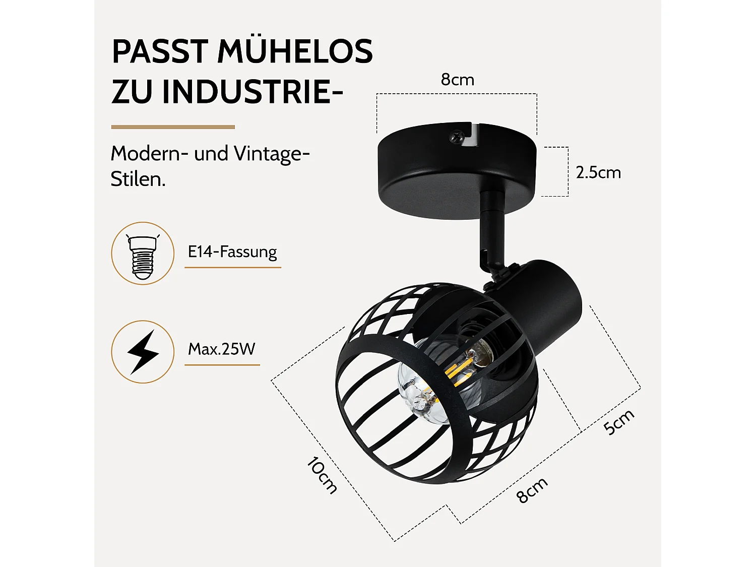 ZMH Spot de plafond noir à 1 lumières métal E14 orientable à 350° d'intérieur pour salon couloir (ampoules non incluses)