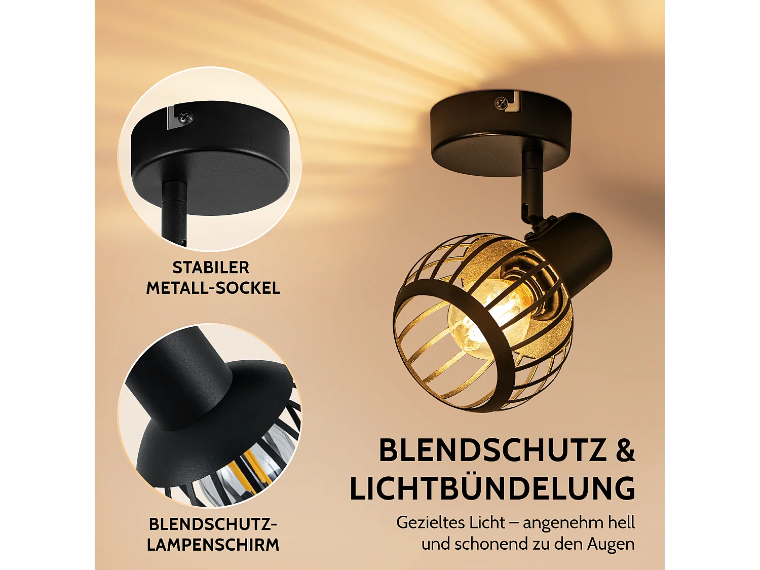 ZMH Spot de plafond noir à 1 lumières métal E14 orientable à 350° d'intérieur pour salon couloir (ampoules non incluses)