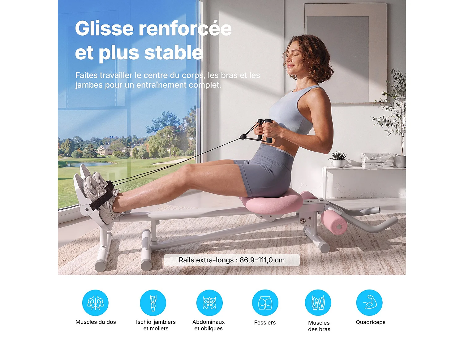 MERACH Appareil de musculation abdominale 4-en-1 avec rameur, pliable, 2 angles d’entraînement, 6 réglages, écran LCD, 159 kg