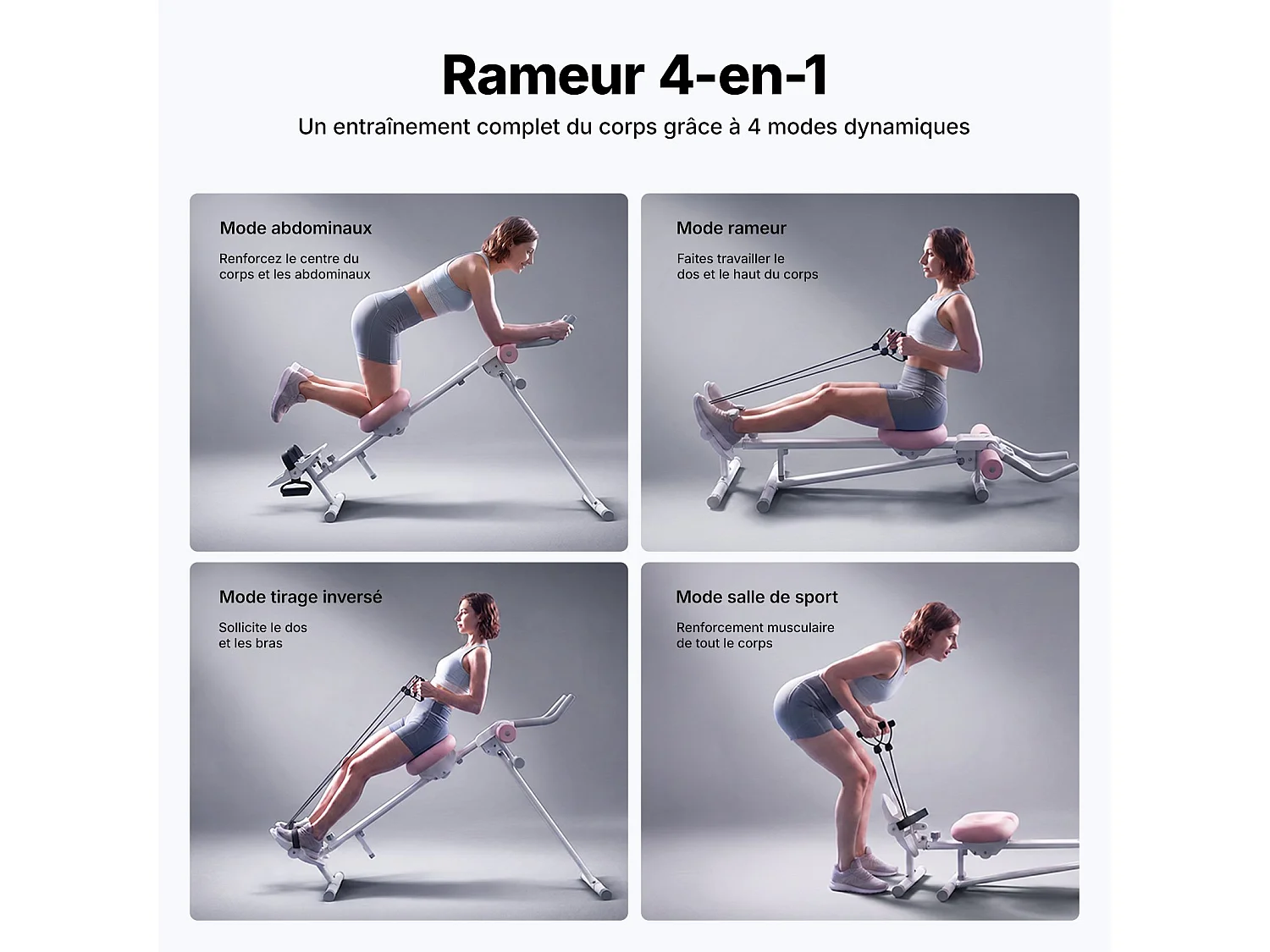 MERACH Appareil de musculation abdominale 4-en-1 avec rameur, pliable, 2 angles d’entraînement, 6 réglages, écran LCD, 159 kg