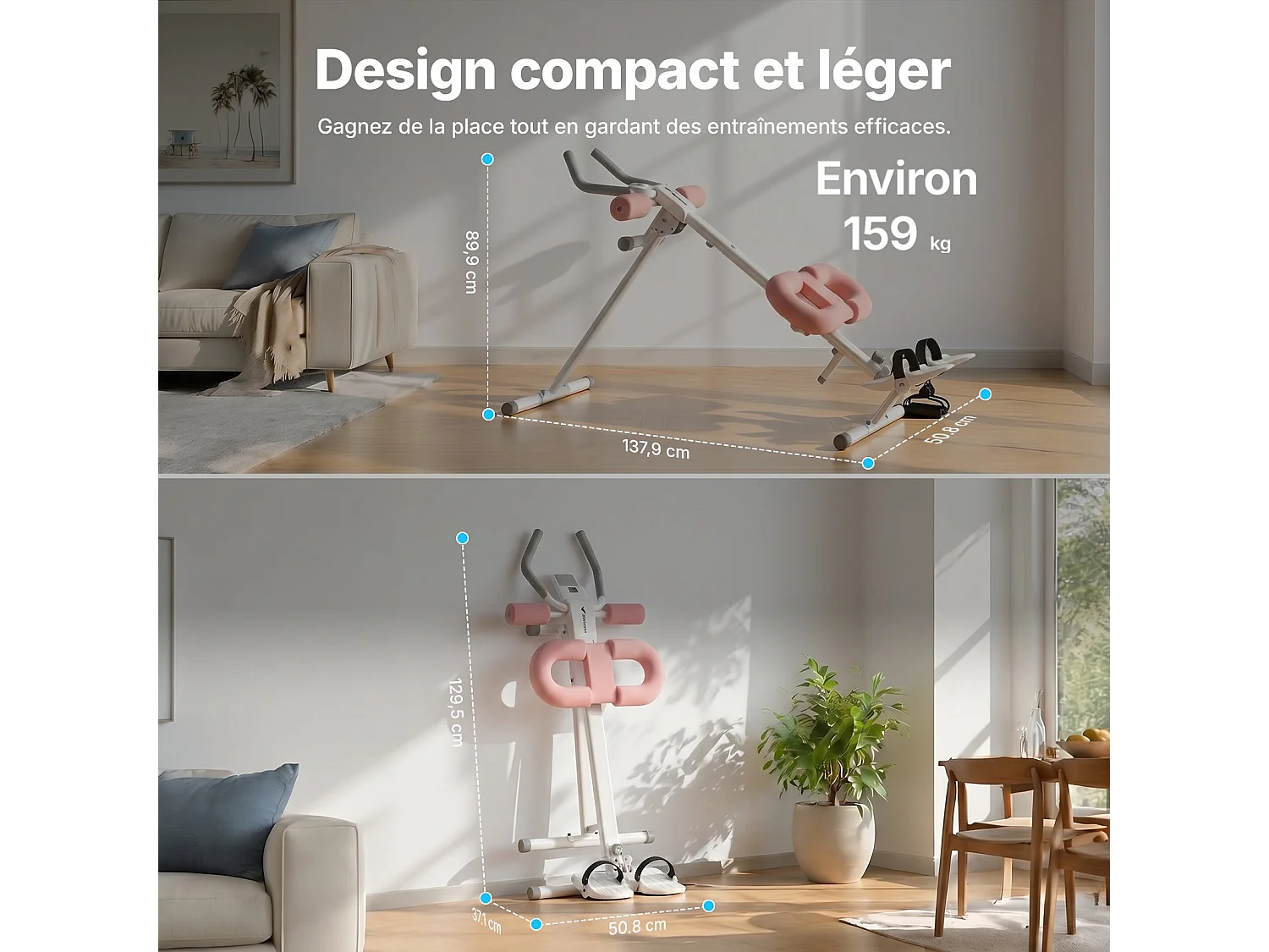 MERACH Appareil de musculation abdominale 4-en-1 avec rameur, pliable, 2 angles d’entraînement, 6 réglages, écran LCD, 159 kg