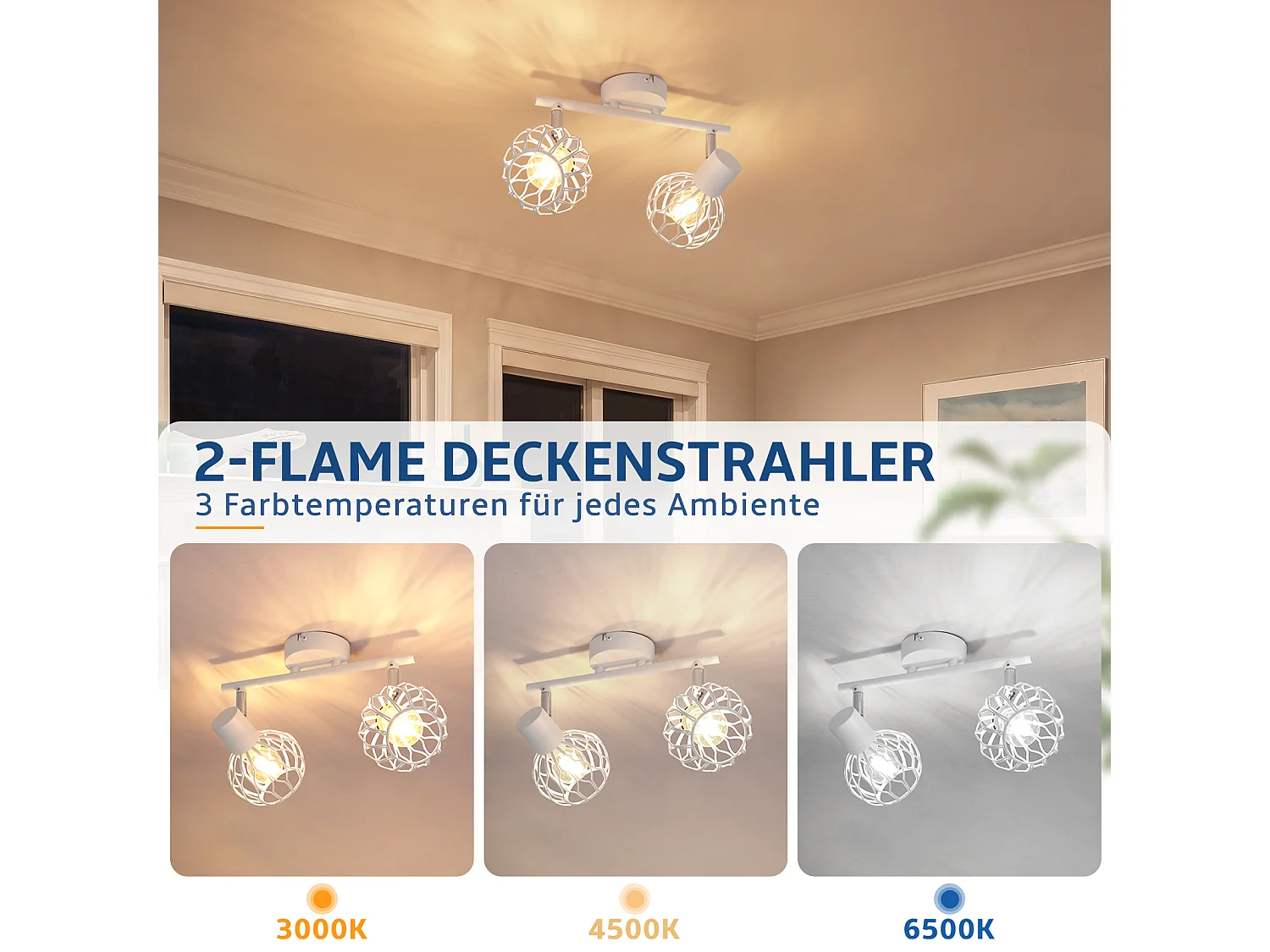 ZMH Spot de plafond blanc 2 lumières métal E14 orientable à 350° d'intérieur pour salon couloir (ampoules non incluses)