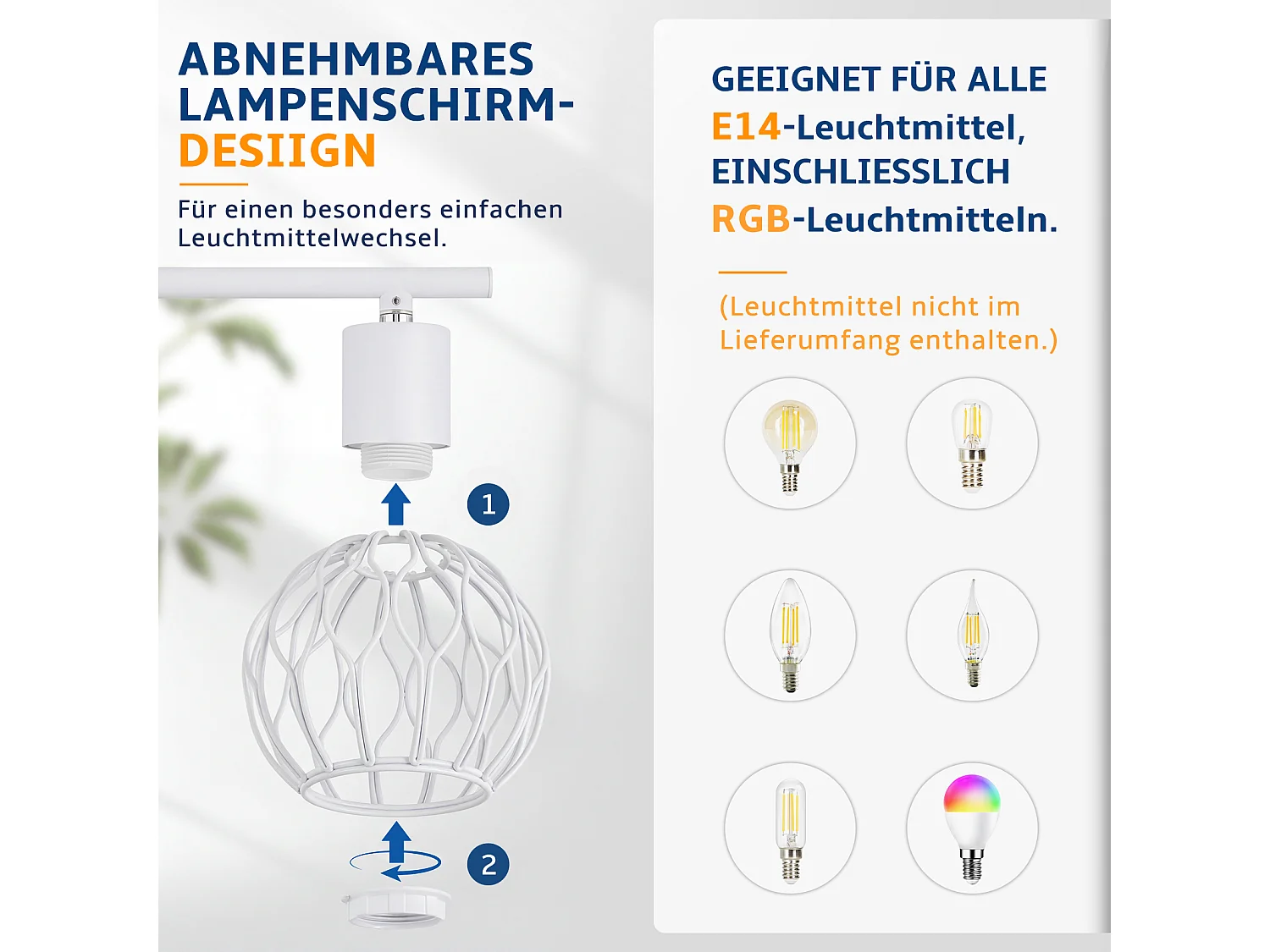 ZMH Spot de plafond blanc 2 lumières métal E14 orientable à 350° d'intérieur pour salon couloir (ampoules non incluses)