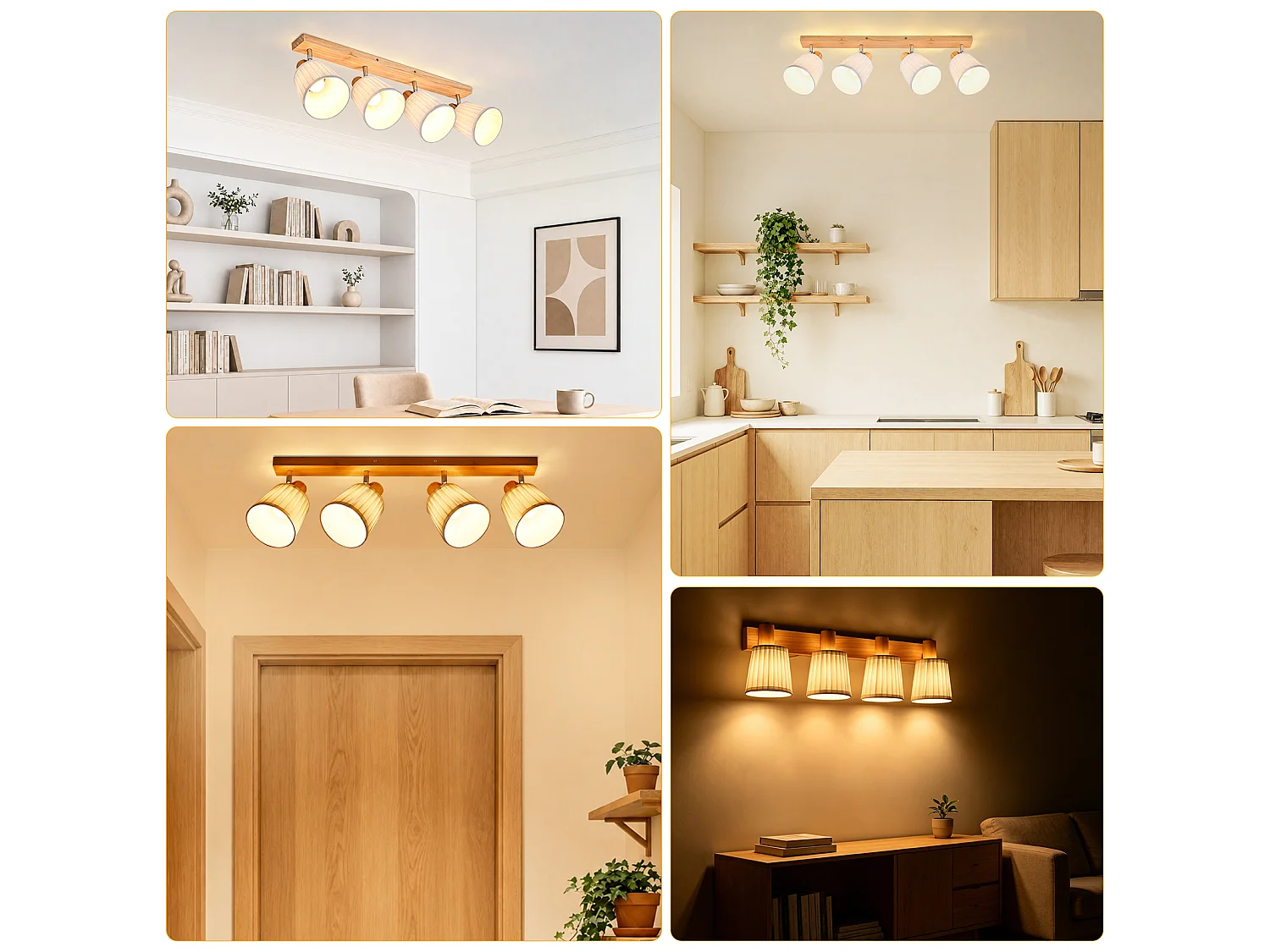 ZMH Spot de plafond 4 lumières E14 vintage bohème et rétro orientables 350° pour couloir cuisine salon ou chambre