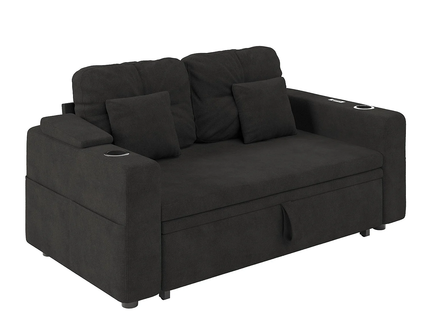 Canapé Convertible 2 Places Confortable - Canapé Lit 138cm en Chenille avec Porte-Gobelets, Poche de Rangement, Ports USB et Coussins