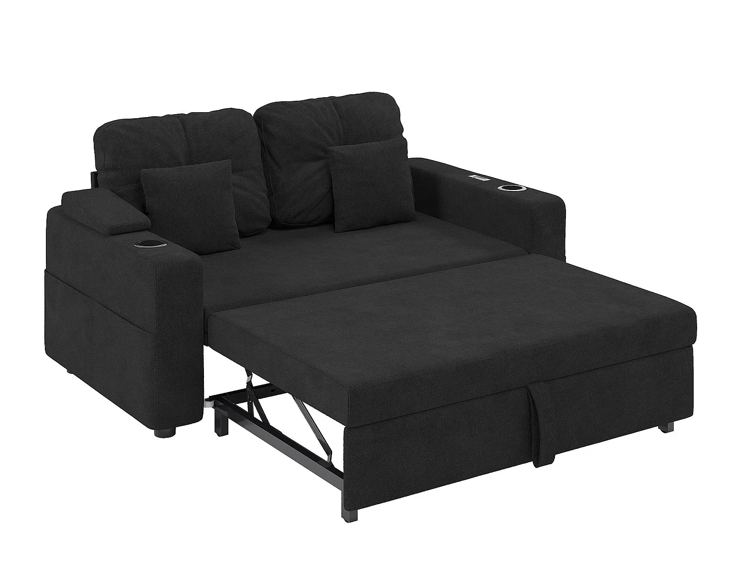 Canapé Convertible 2 Places Confortable - Canapé Lit 138cm en Chenille avec Porte-Gobelets, Poche de Rangement, Ports USB et Coussins