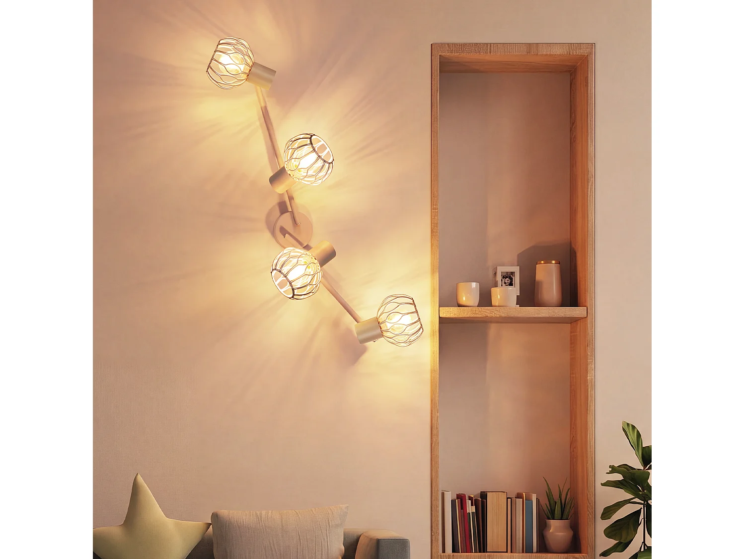 ZMH Spot de plafond gris à 4 lumières métal E14 orientable à 350° d'intérieur pour salon couloir (ampoules non incluses)