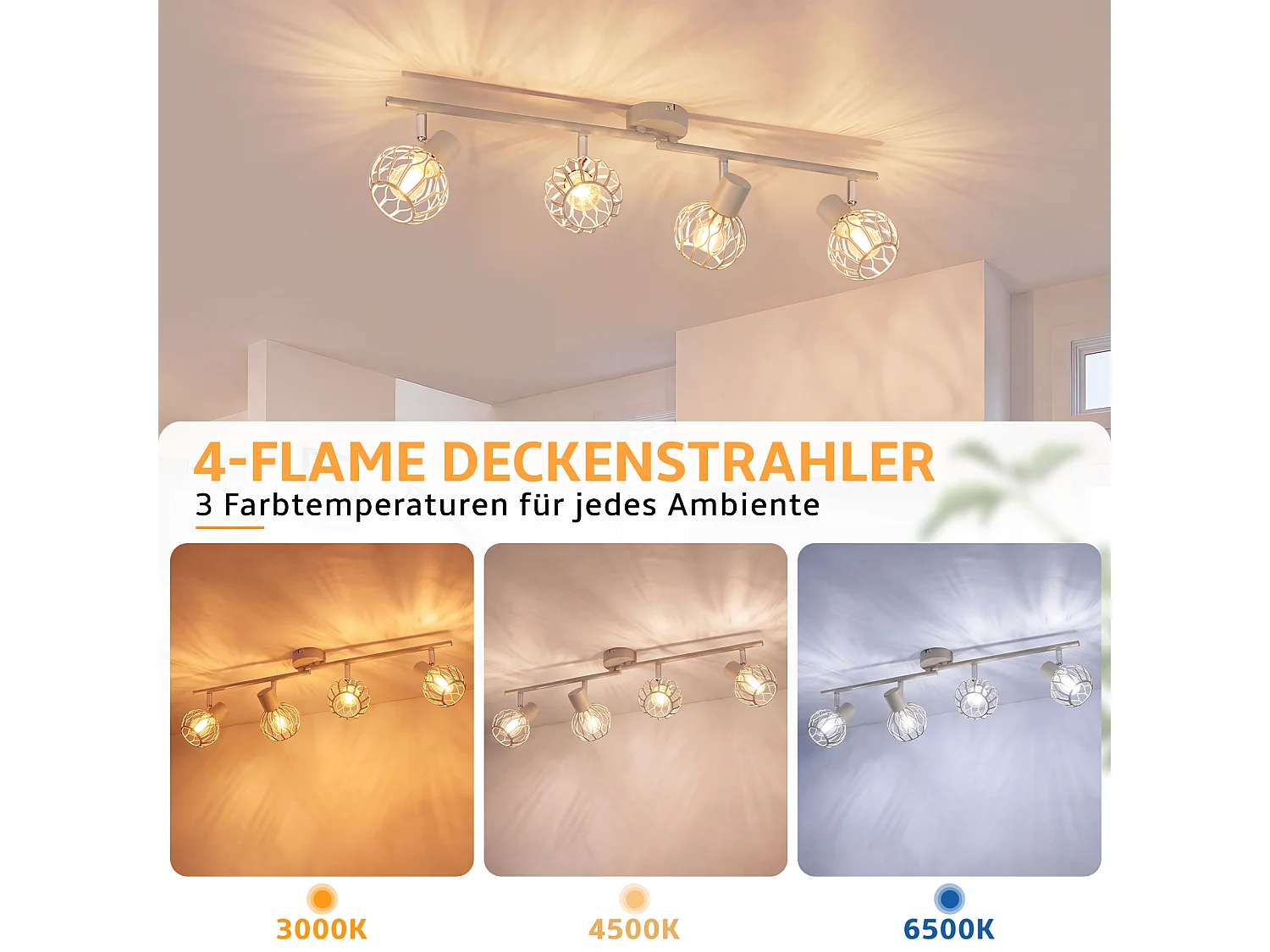 ZMH Spot de plafond gris à 4 lumières métal E14 orientable à 350° d'intérieur pour salon couloir (ampoules non incluses)