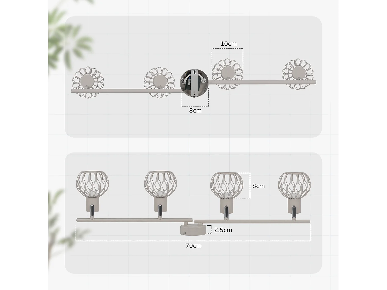 ZMH Spot de plafond gris à 4 lumières métal E14 orientable à 350° d'intérieur pour salon couloir (ampoules non incluses)