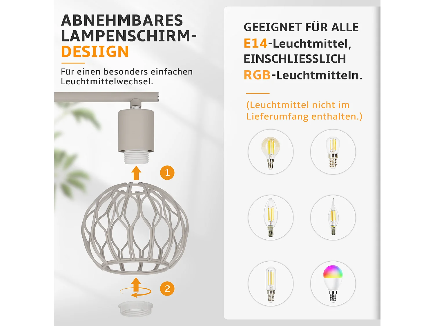 ZMH Spot de plafond gris à 4 lumières métal E14 orientable à 350° d'intérieur pour salon couloir (ampoules non incluses)