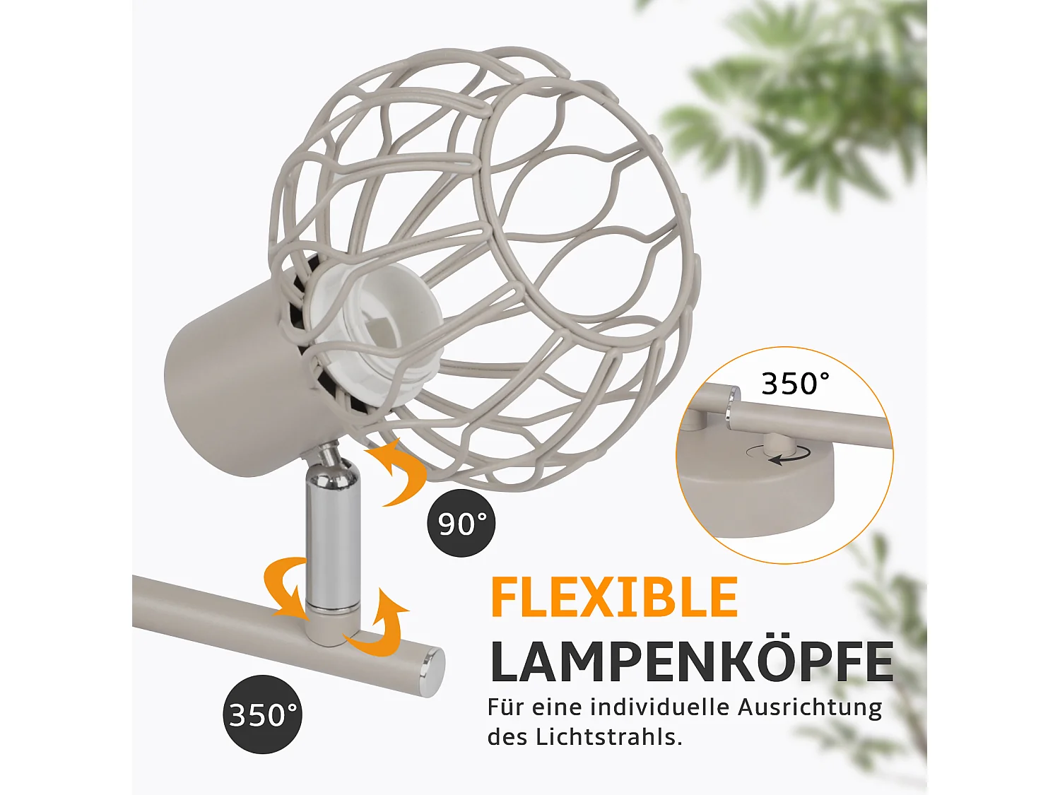 ZMH Spot de plafond gris à 4 lumières métal E14 orientable à 350° d'intérieur pour salon couloir (ampoules non incluses)
