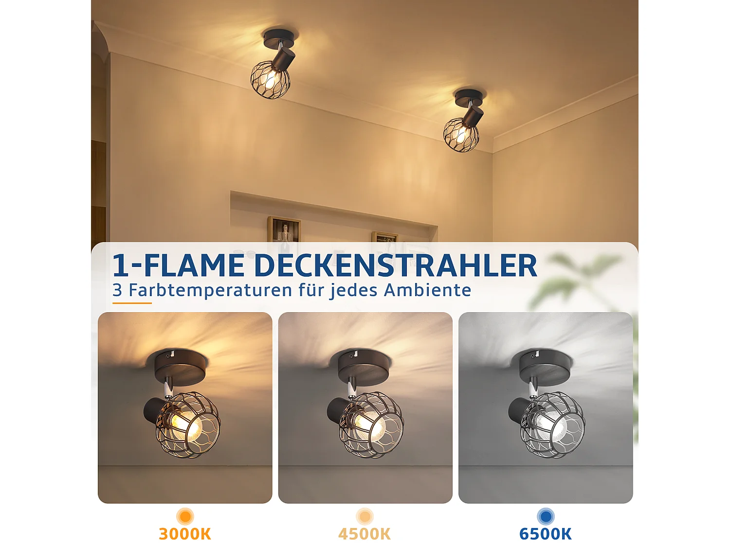 ZMH Spot de plafond noir à 1 lumières métal E14 orientable à 350° d'intérieur pour salon couloir (ampoules non incluses)
