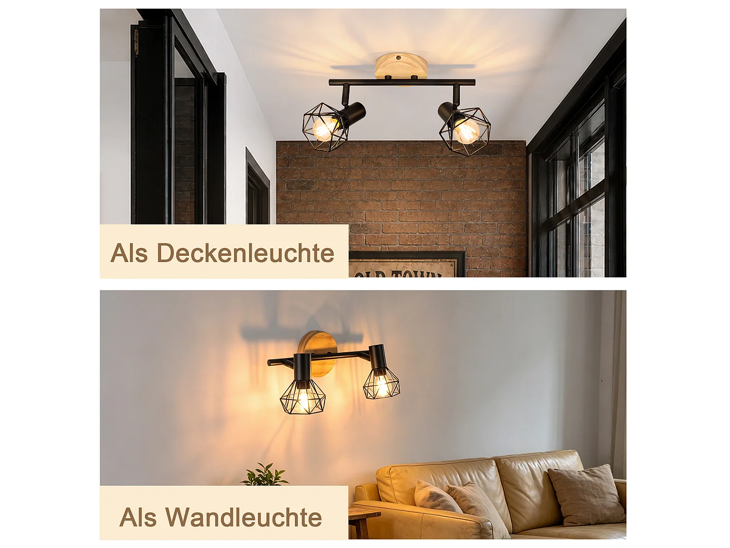 ZMH Spot de plafond noir à 2 lumières métal E14 orientable à 350° d'intérieur pour salon couloir (ampoules non incluses)