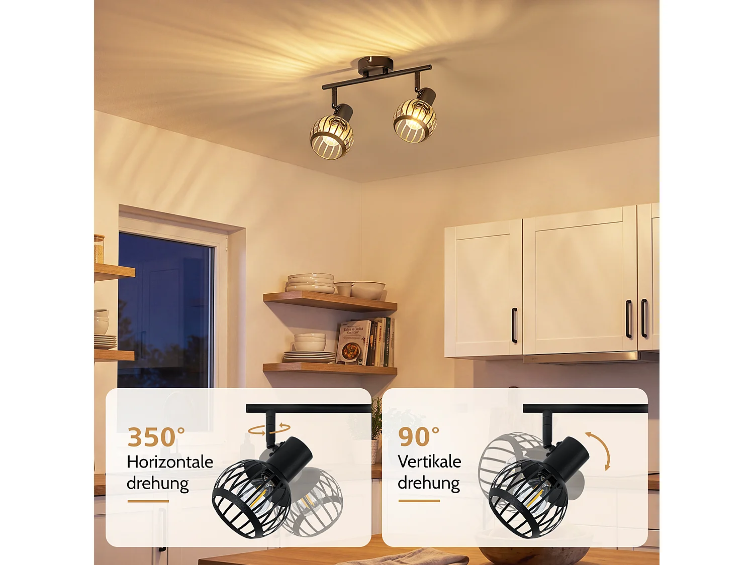 ZMH Spot de plafond 2 lumières matériau métallique E14 orientable à 350° d'intérieur pour salon couloir (ampoules non incluses)