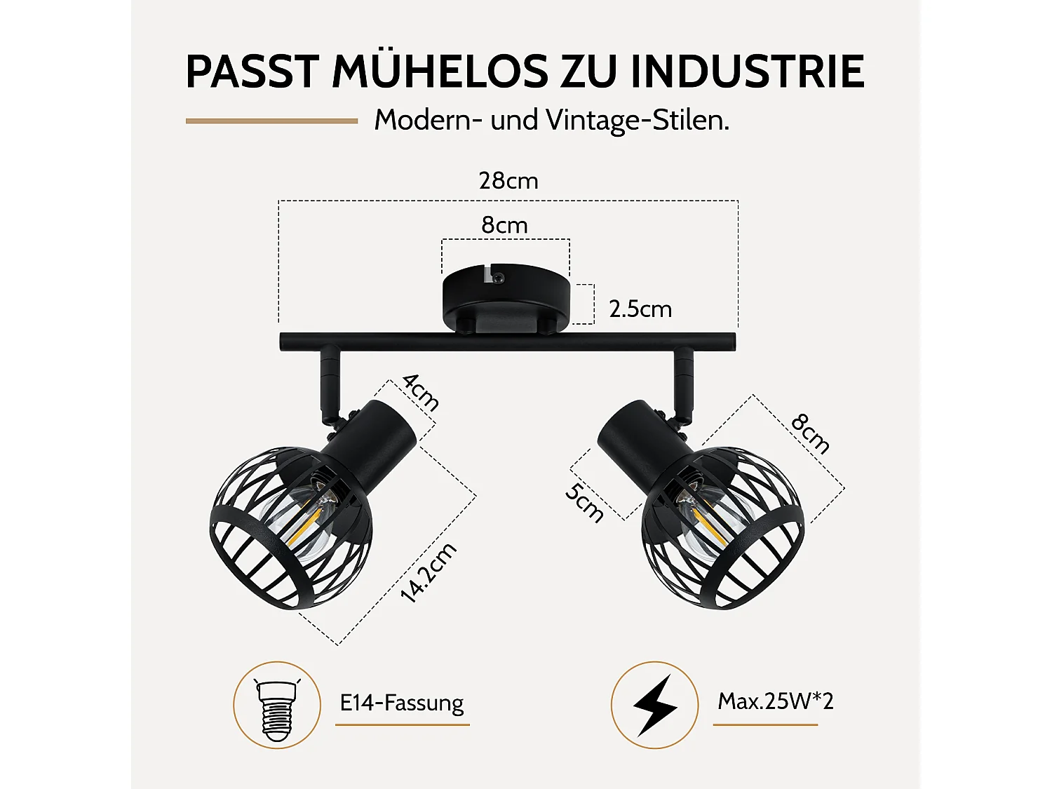 ZMH Spot de plafond 2 lumières matériau métallique E14 orientable à 350° d'intérieur pour salon couloir (ampoules non incluses)