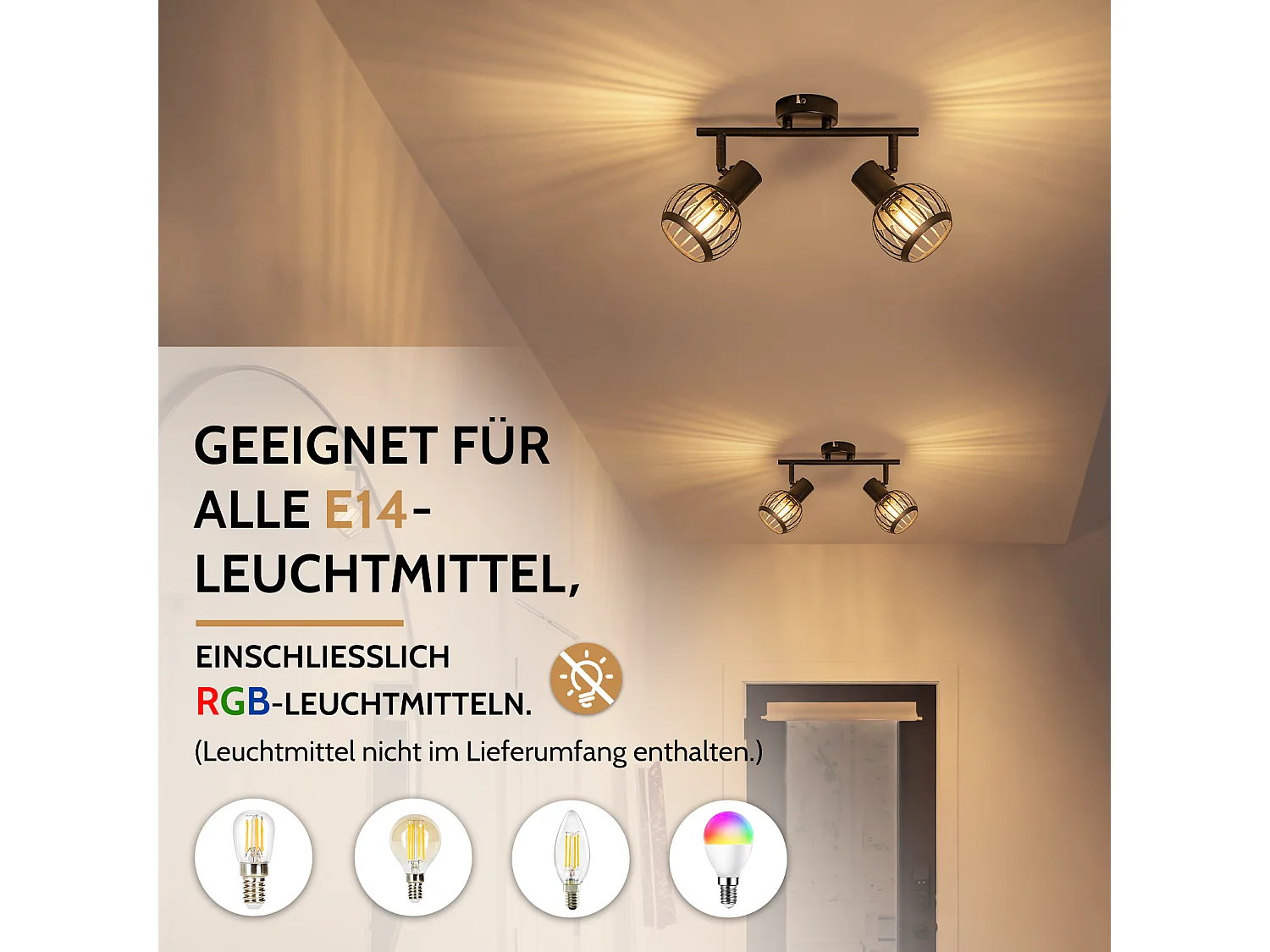 ZMH Spot de plafond 2 lumières matériau métallique E14 orientable à 350° d'intérieur pour salon couloir (ampoules non incluses)