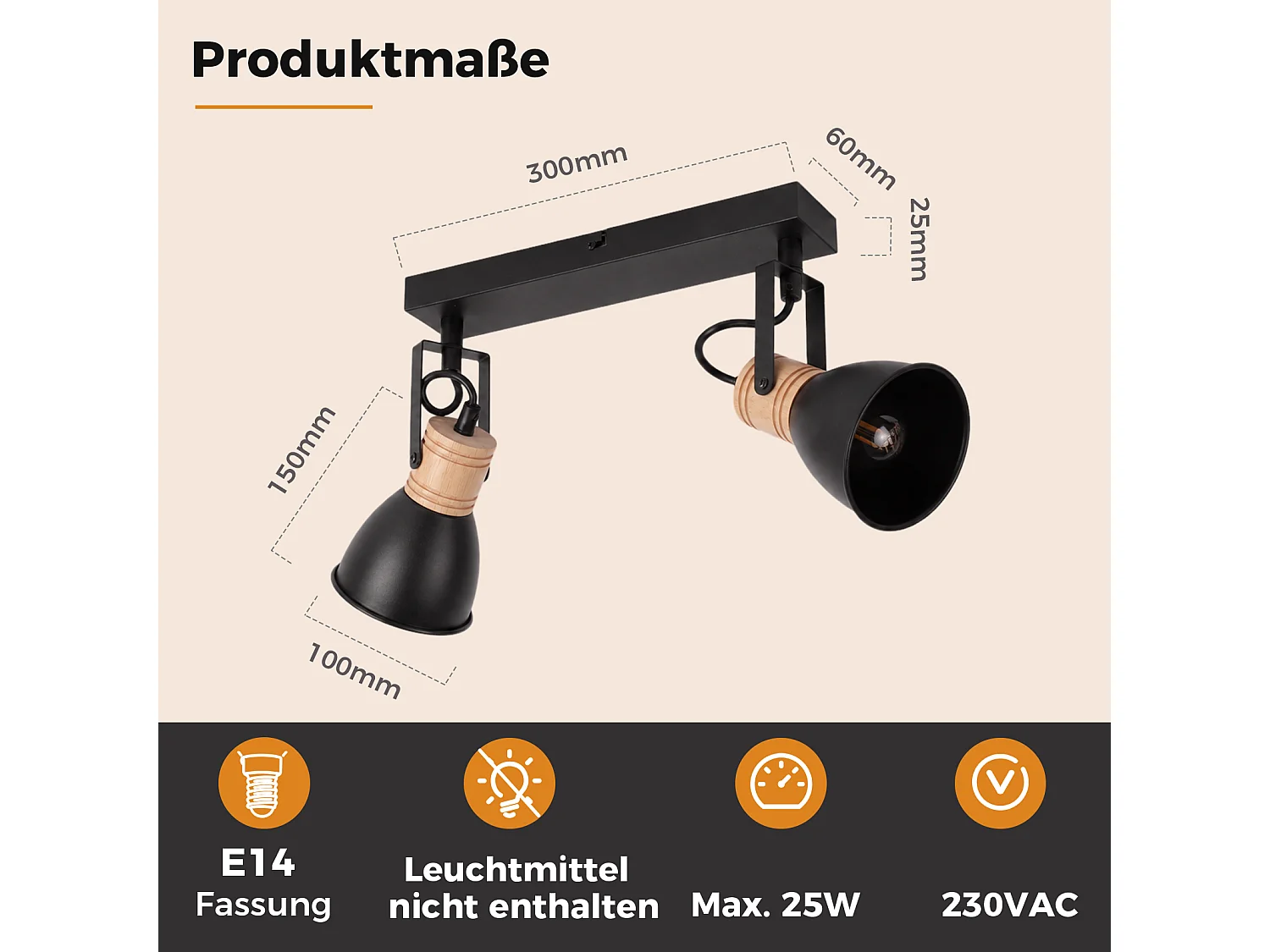 ZMH Spot de plafond noir à 2 lumières métal E14 orientable à 350° d'intérieur pour salon couloir (ampoules non incluses)