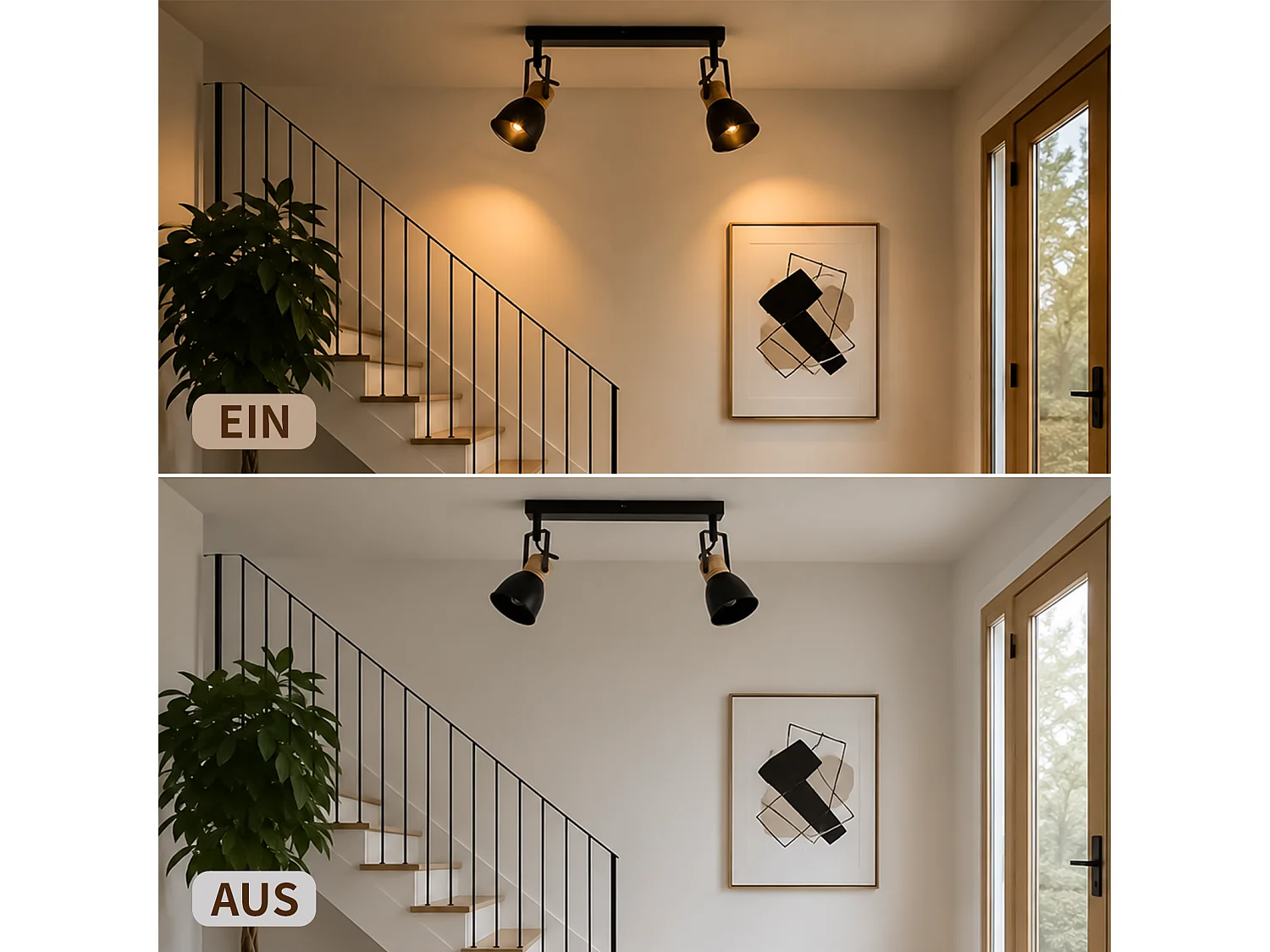 ZMH Spot de plafond noir à 2 lumières métal E14 orientable à 350° d'intérieur pour salon couloir (ampoules non incluses)