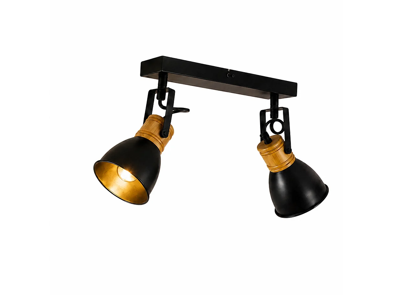ZMH Spot de plafond noir à 2 lumières métal E14 orientable à 350° d'intérieur pour salon couloir (ampoules non incluses)