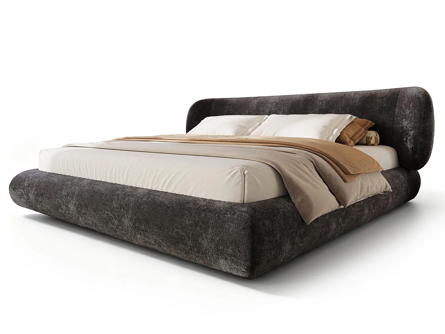 Lit Rembourré 140x190 Design avec Tête de Lit Enveloppante - LVHOM Lit Double en Chenille avec Sommier, Gris