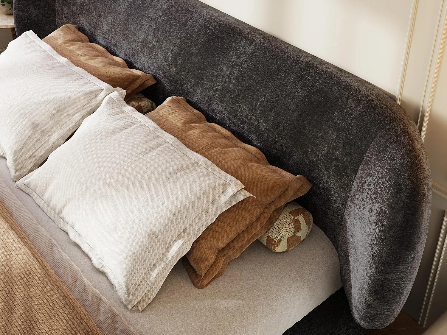 Lit Rembourré 140x190 Design avec Tête de Lit Enveloppante - LVHOM Lit Double en Chenille avec Sommier, Gris