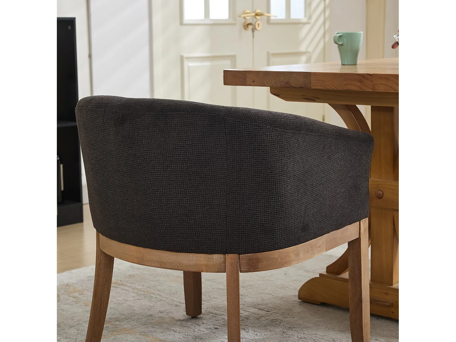 Chaises de salle à manger mid-century rembourrées accoudoirs style fermier lin structure bois massif naturel largeur 48 cm lot 1 gris anthracite - Sweiko
