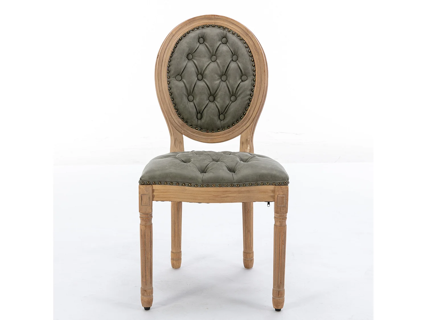 Chaises de salle à manger lot de 2 cadre bois massif vieilli dossier ovale capitonné main similicuir mouton clous décoratifs mousse haute densité - Sweiko