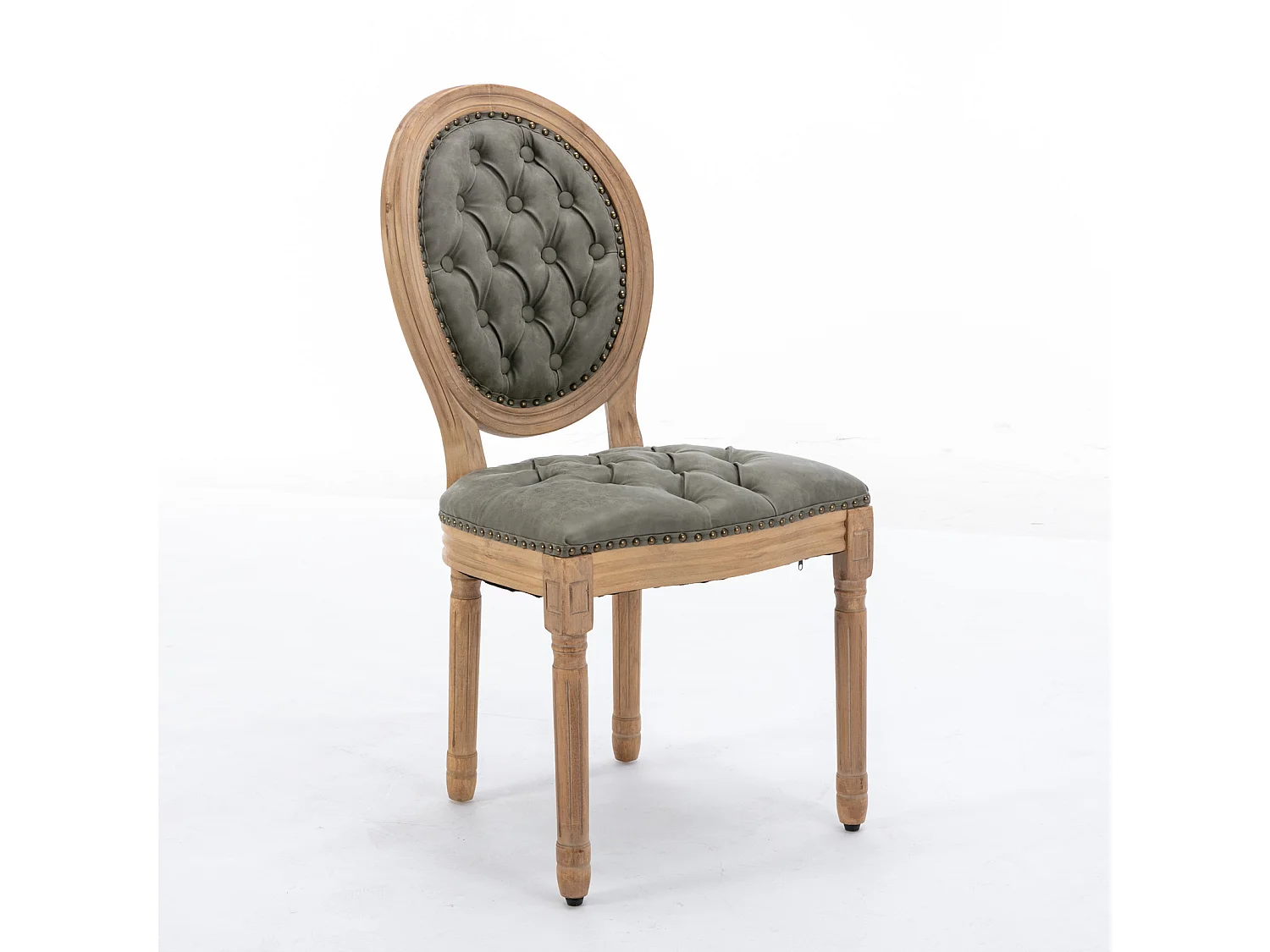 Chaises de salle à manger lot de 2 cadre bois massif vieilli dossier ovale capitonné main similicuir mouton clous décoratifs mousse haute densité - Sweiko