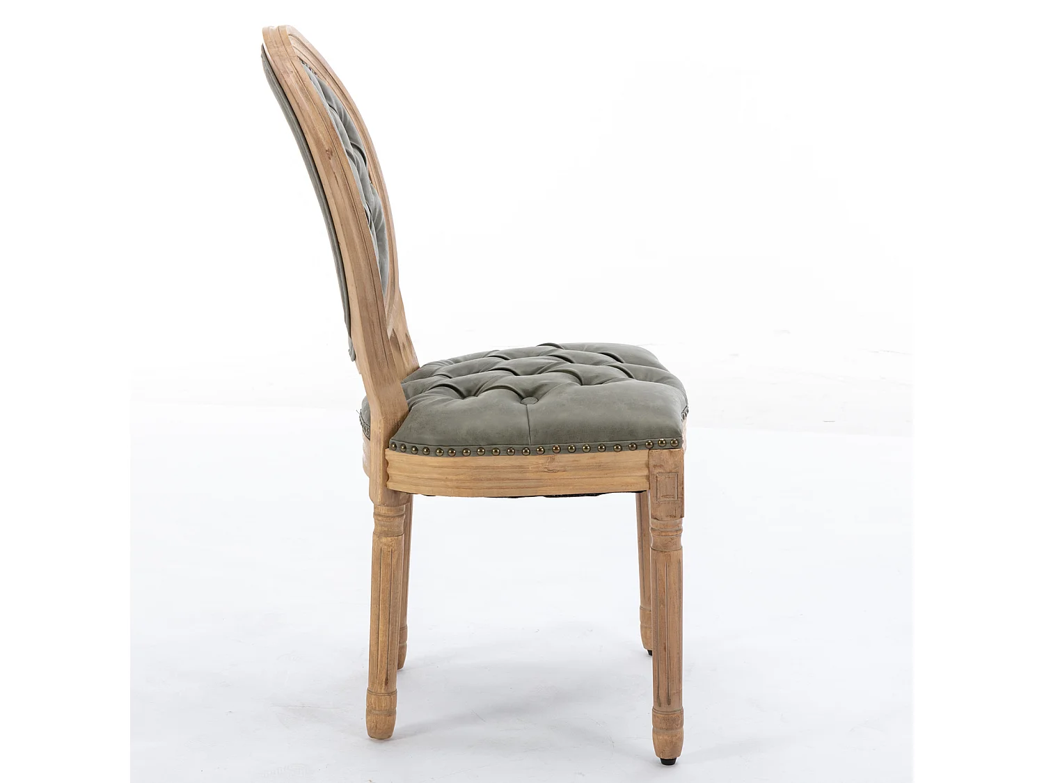 Chaises de salle à manger lot de 2 cadre bois massif vieilli dossier ovale capitonné main similicuir mouton clous décoratifs mousse haute densité - Sweiko
