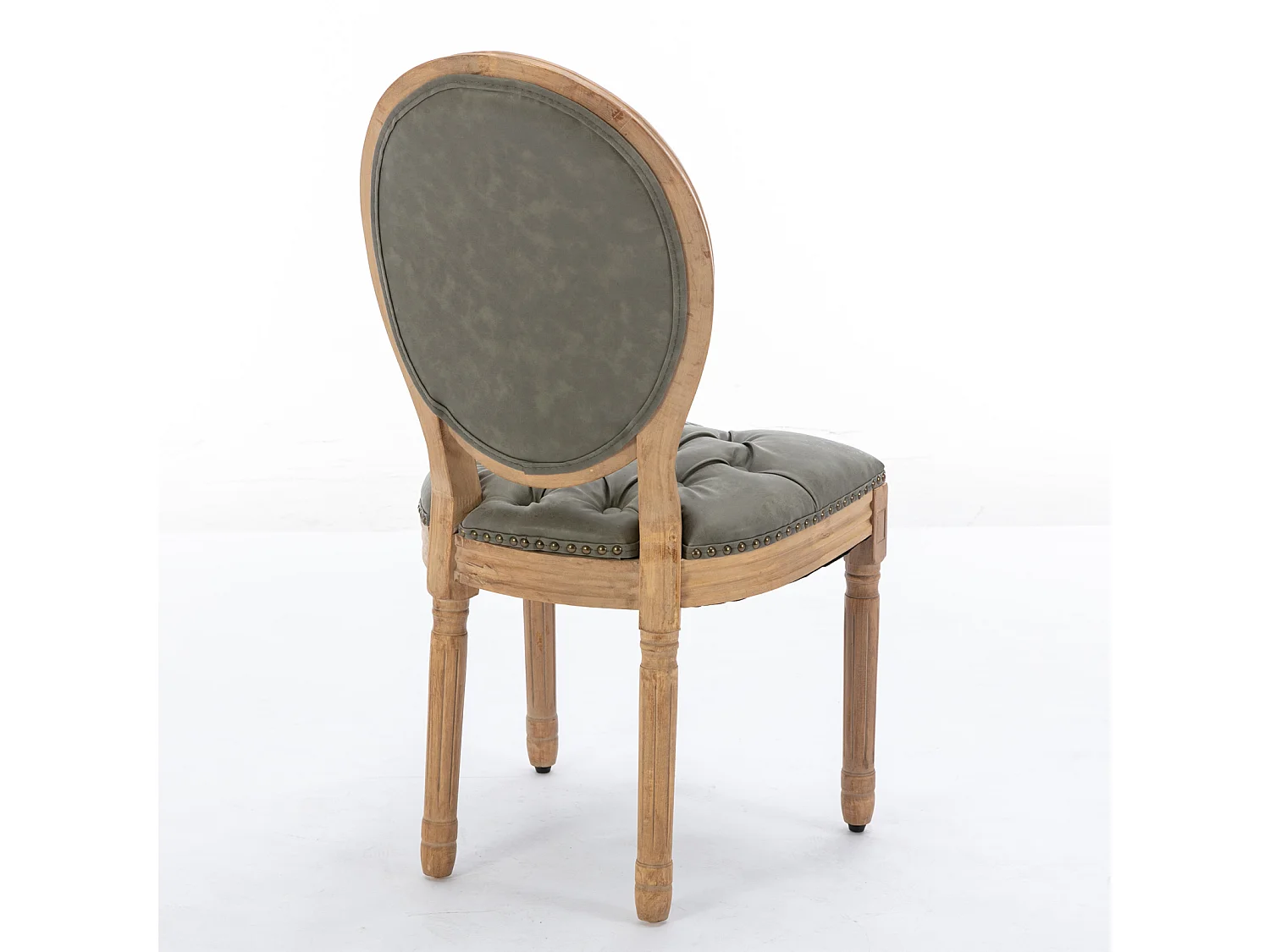 Chaises de salle à manger lot de 2 cadre bois massif vieilli dossier ovale capitonné main similicuir mouton clous décoratifs mousse haute densité - Sweiko