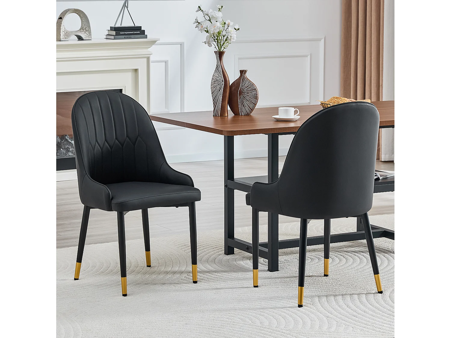Lot de 2 chaises en pu noir avec dossier motif éclair hydrofuge et rembourrage épais - Sweiko