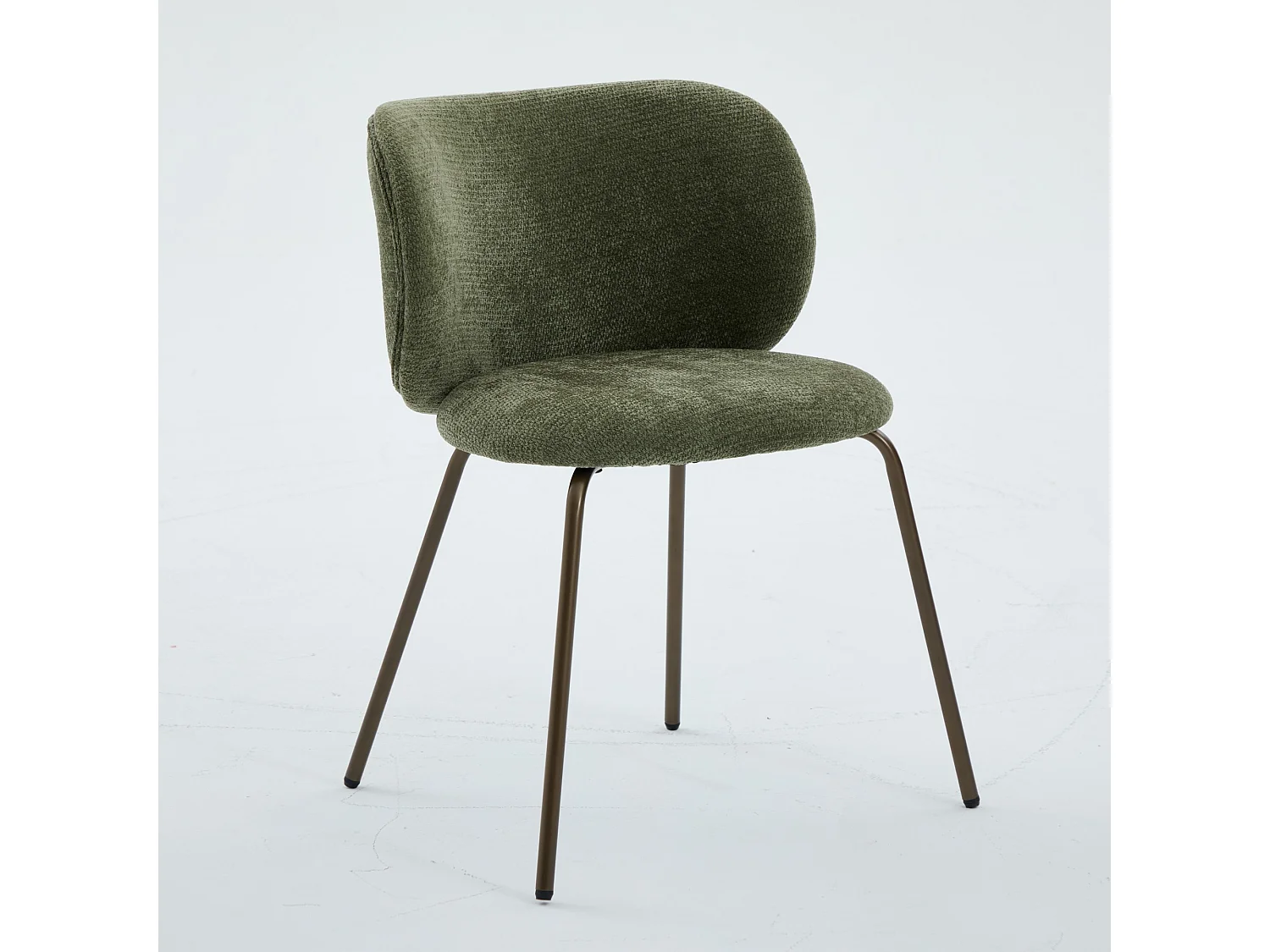 Chaises de salle à manger contemporaines chenille dossier incurvé confortable rembourrage moelleux pieds métal bronze lot 2 vert - Sweiko