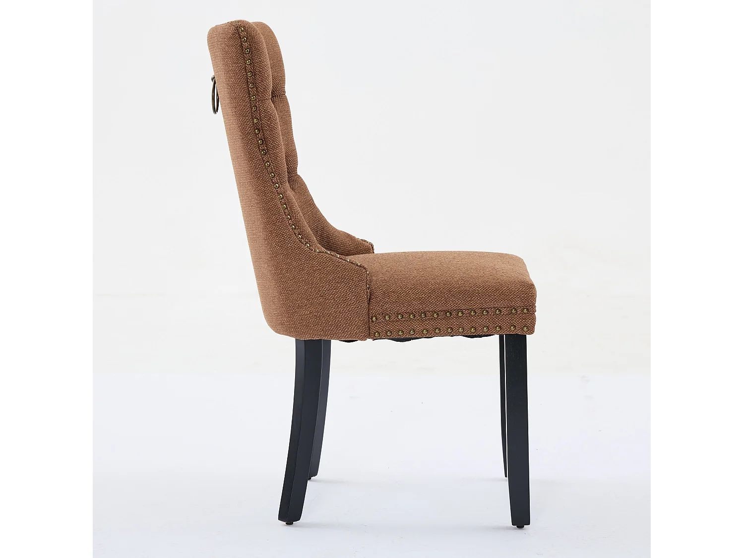 Chaises de salle à manger contemporaines haut gamme bois massif lin rembourrées pieds bois finition clous lot 2 café - Sweiko
