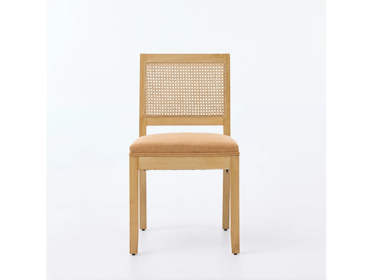 Lot de 2 chaises de salle à manger en rotin dossier cannage cadre bois massif naturel assise rembourrée mousse ressort s pour cuisine maison beige - Sweiko