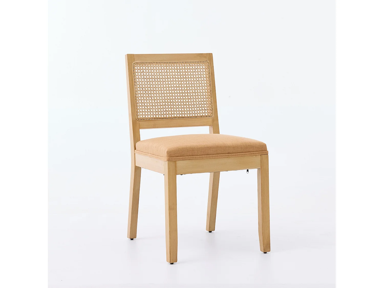 Lot de 2 chaises de salle à manger en rotin dossier cannage cadre bois massif naturel assise rembourrée mousse ressort s pour cuisine maison beige - Sweiko