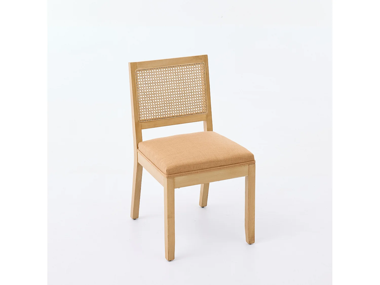 Lot de 2 chaises de salle à manger en rotin dossier cannage cadre bois massif naturel assise rembourrée mousse ressort s pour cuisine maison beige - Sweiko