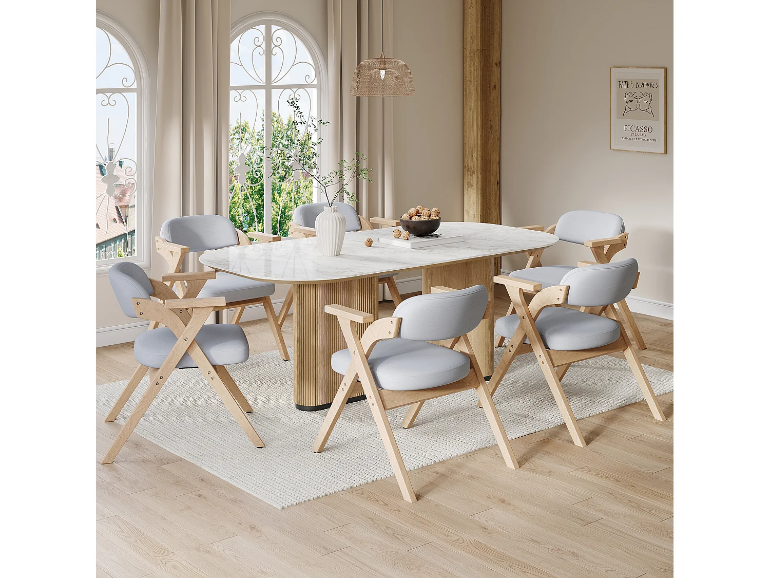 Lot de 6 chaises pliantes en bois massif gris avec revêtement en lin confortable et respirant pour salle à manger salon ou café - Sweiko