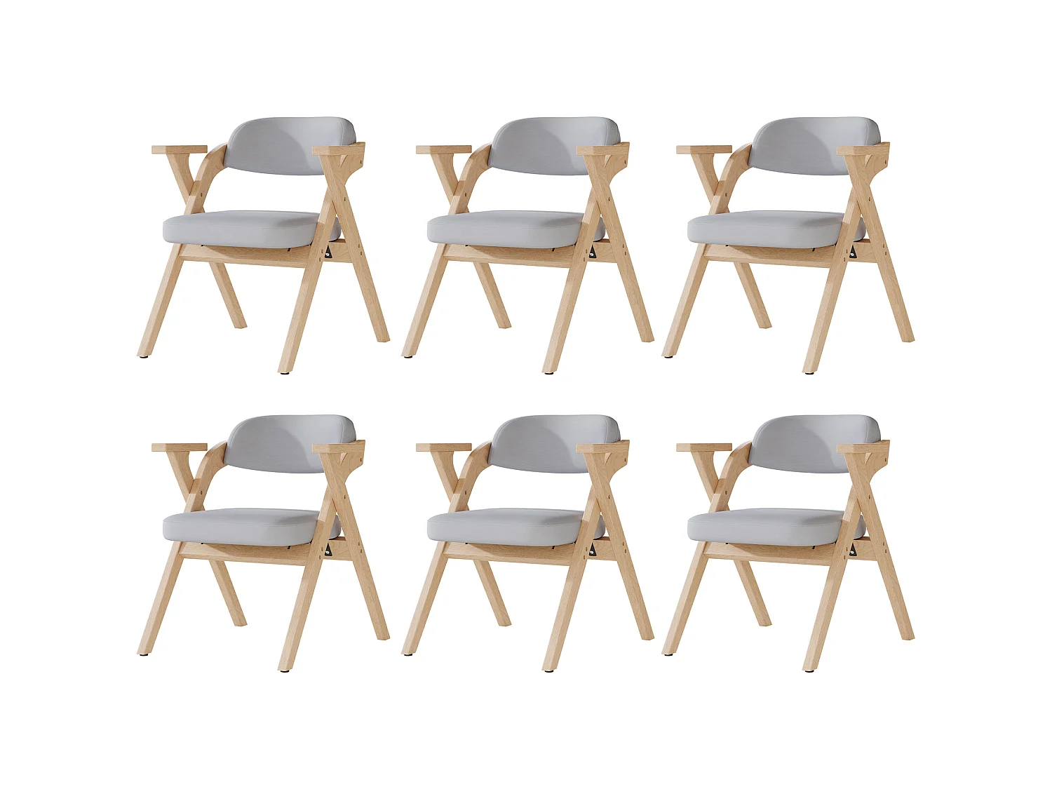 Lot de 6 chaises pliantes en bois massif gris avec revêtement en lin confortable et respirant pour salle à manger salon ou café - Sweiko