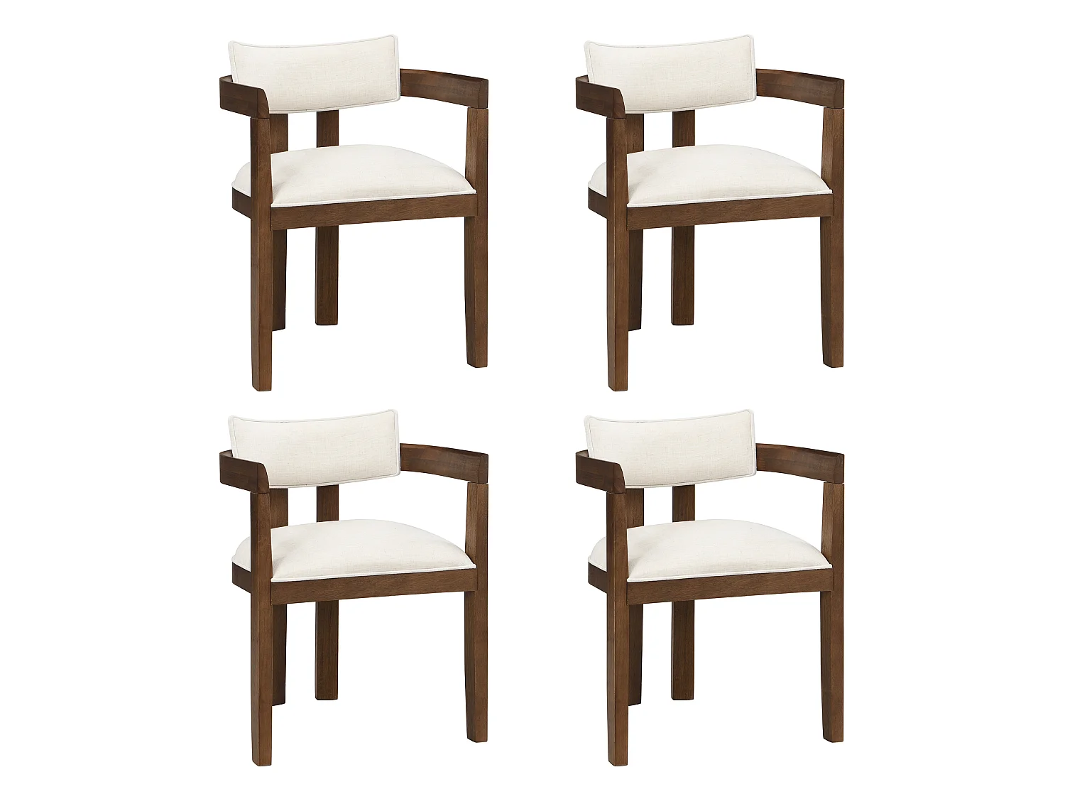 Lot 4 chaises de salle à manger bois massif confortables respirantes adaptées salles à manger salons cafés style moderne tissu lin couleur noyer - Sweiko