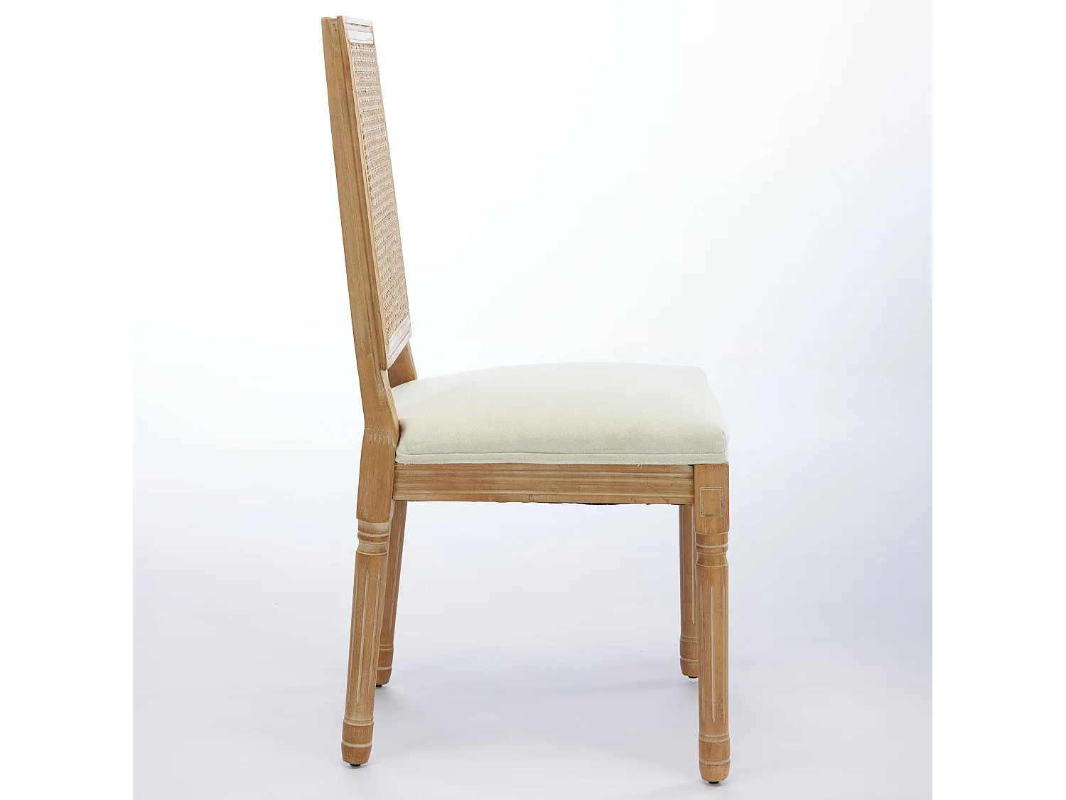 Lot de 2 chaises salle à manger fermière bois massif vieilli dossier rotin carré assise lin beige - Sweiko