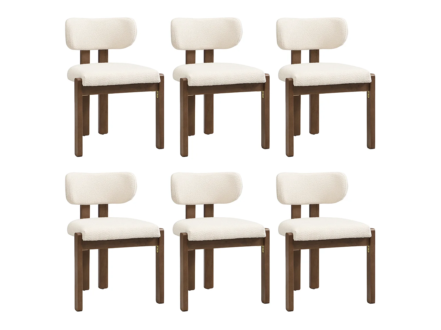 Chaises de salle à manger en bois massif lot de 6, confortables et respirantes, style moderne, boucle, couleur noyer, pour salle à manger, salon, café - Sweiko