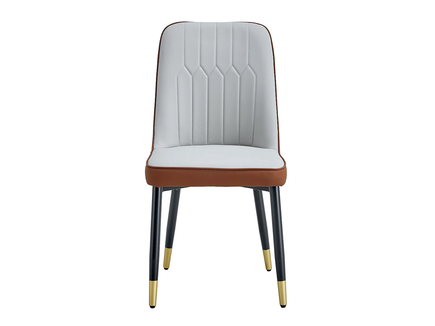 Lot de 2 chaises de salle à manger modernes et simples avec dossier en pu bicolore gris clair et marron et pieds métalliques noirs - Sweiko