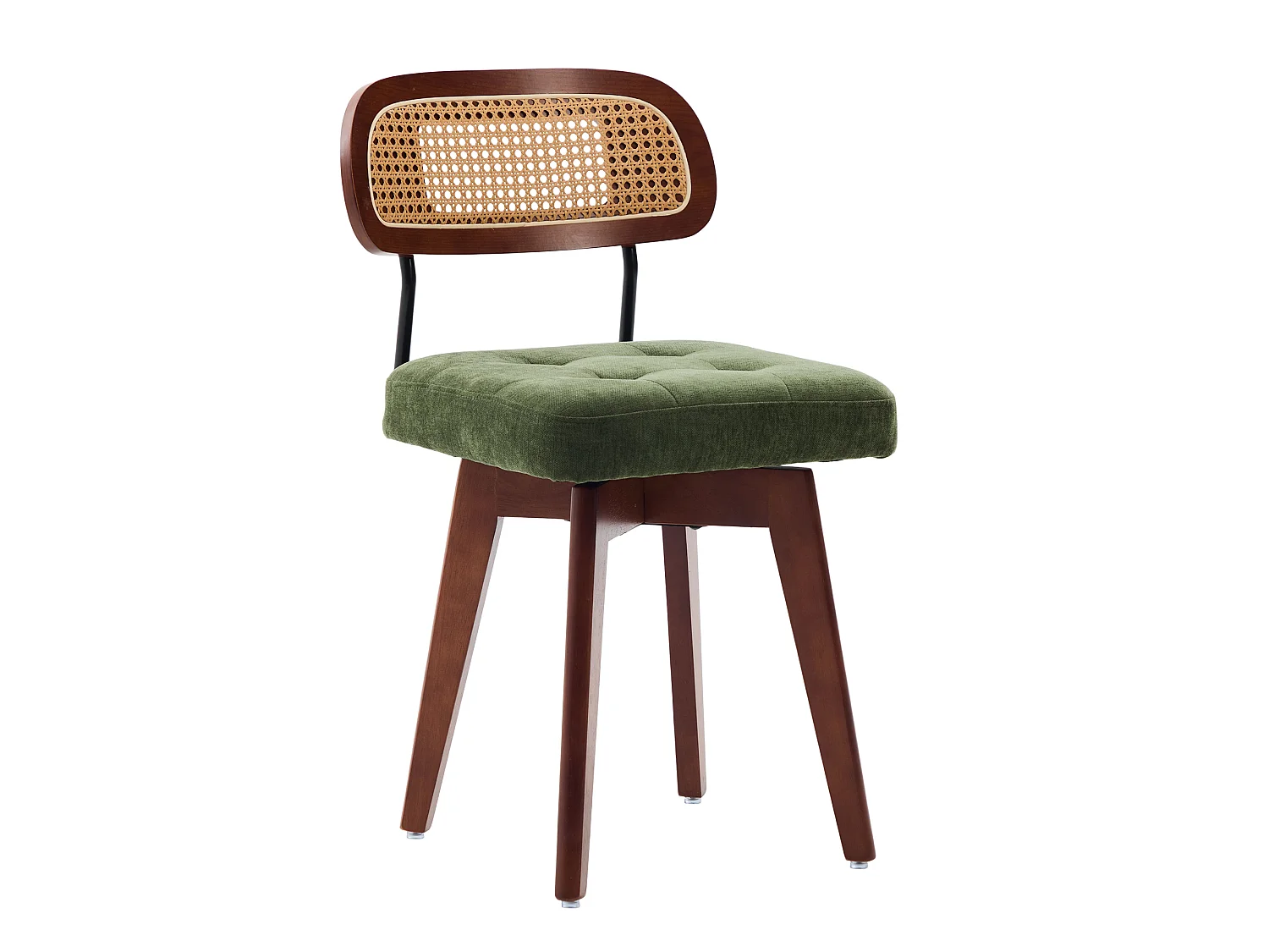 Chaise pivotante 360° lot de 2, chaises de cuisine style mid-century moderne, dossier tressé et assise rembourrée vert chenille - Sweiko