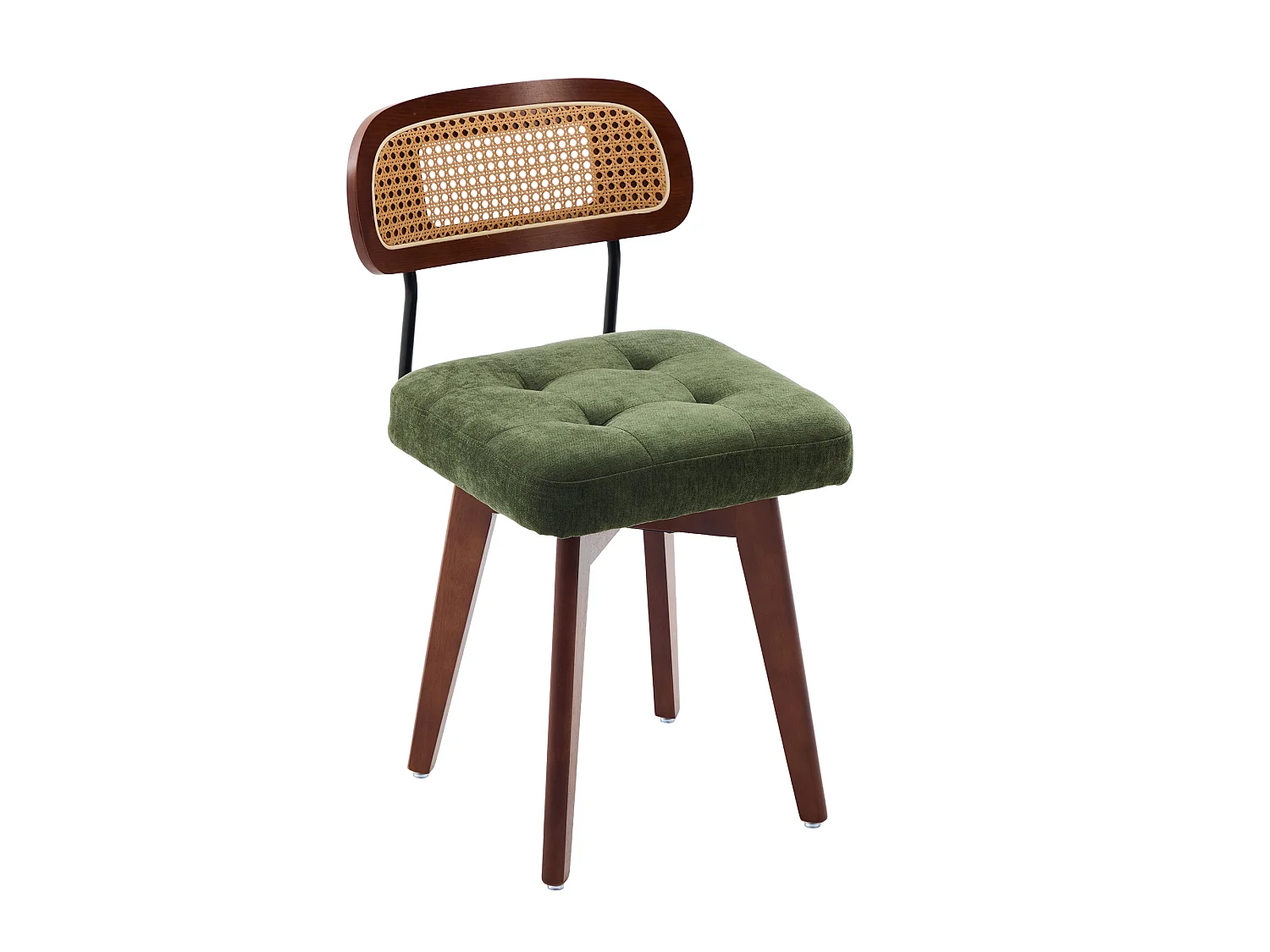 Chaise pivotante 360° lot de 2, chaises de cuisine style mid-century moderne, dossier tressé et assise rembourrée vert chenille - Sweiko
