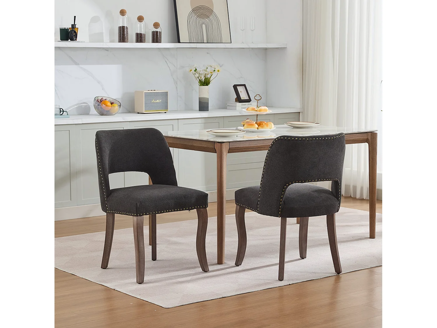 Chaises de salle à manger lot de 2 bois rembourrées tissu style fermier moderne noir - Sweiko