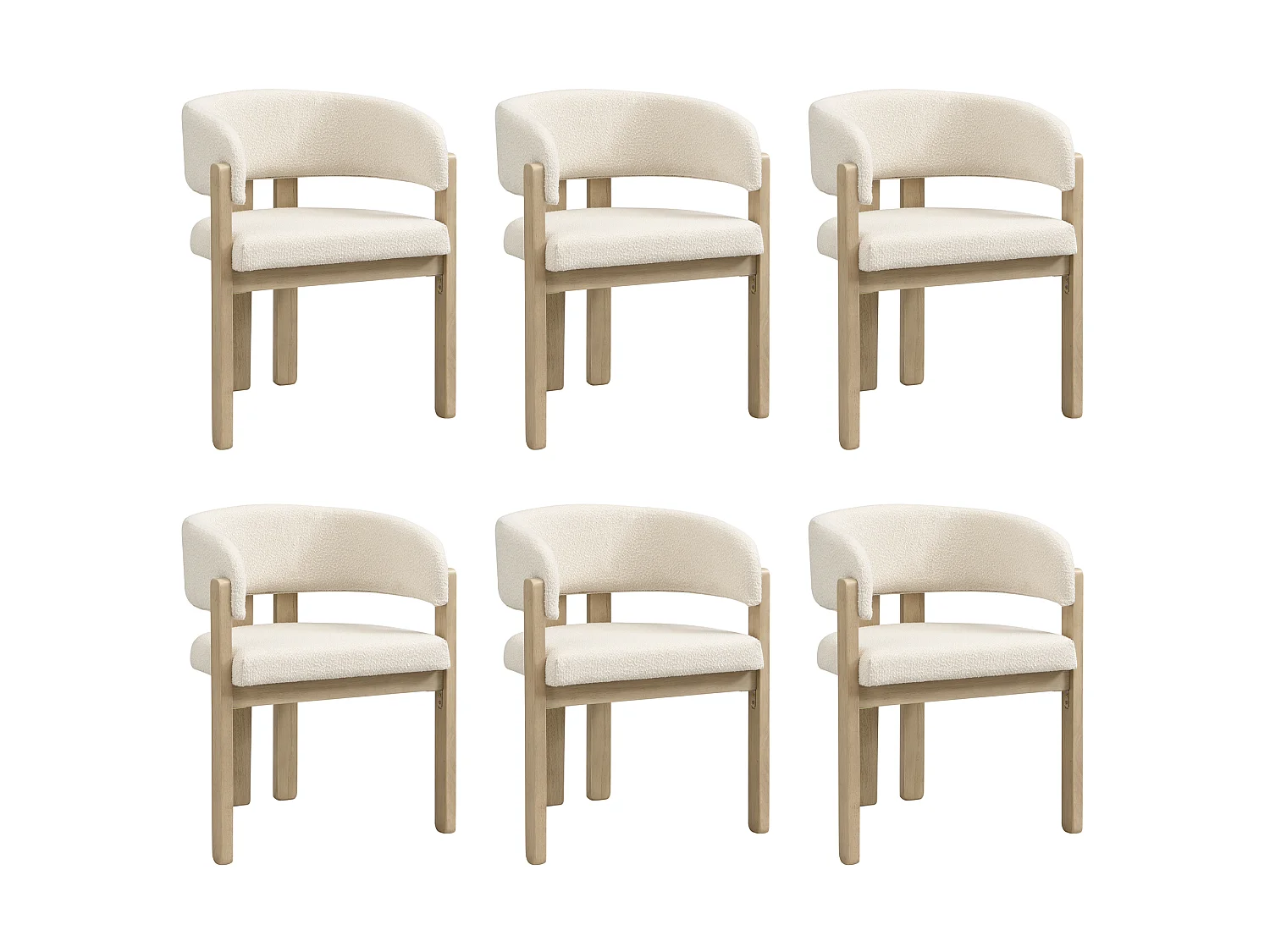 Chaises de salle à manger en bois massif, 6 pièces, boucle, confortable et respirante, style moderne, couleur naturelle, pour salle à manger, salon, café - Sweiko
